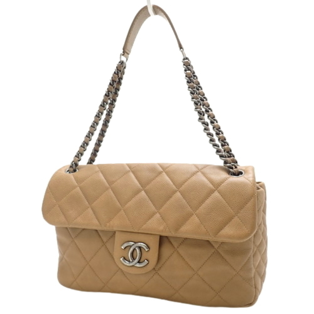 Chanel Matelasse Coco Mark Chain Shoulder Bag Leather Brown